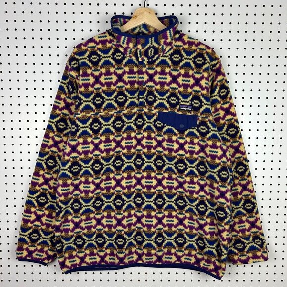 Patagonia Women Synchilla Snap-T Sweater Women's XL Aztec Multicolor Purple Blue